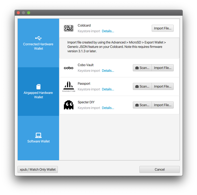 Coldcard Airgapped Import