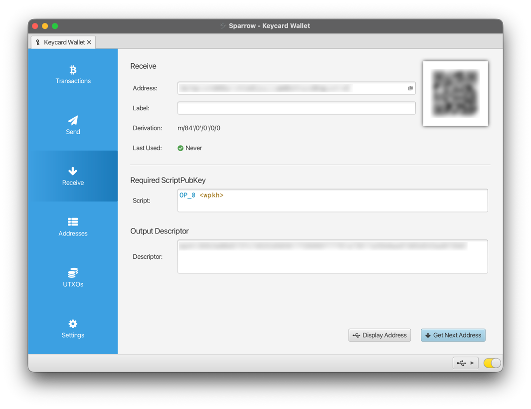 Keycard Receive First Address