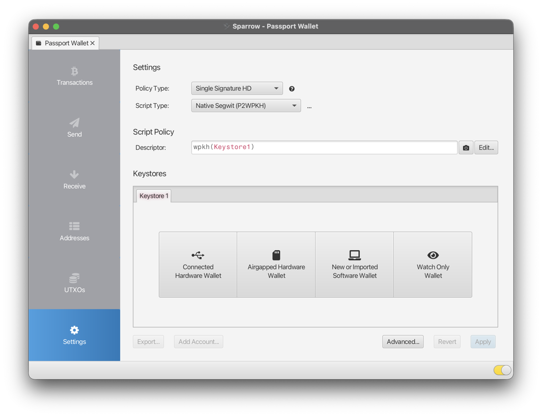 Passport Airgapped Settings